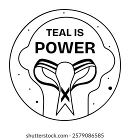 Ovarian cancer symbol with teal is power typography, glyph sticker 