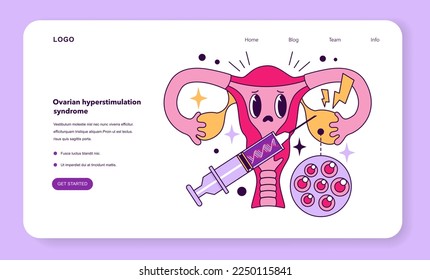 Ovarian hyperstimulation syndrome as a disadvantage of IVF web banner or landing page. Modern technology for infertility treatment. Artificial pregnancy procedure cons. Flat vector illustration