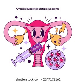 Ovarian hyperstimulation syndrome as a disadvantage of In vitro fertilization. Modern technology for infertility treatment. Artificial pregnancy procedure cons. Flat vector illustration