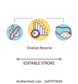 Ovarian reserve concept icon. Infertility treatment. Maternal age. Female healthcare. Reproductive technology idea thin line illustration. Vector isolated outline RGB color drawing. Editable stroke