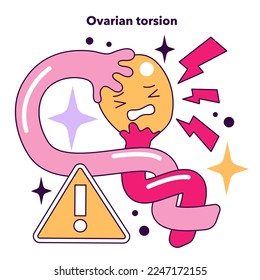 Ovarian torsion as a disadvantage of In vitro fertilization. Modern technology for infertility treatment. Artificial pregnancy procedure cons. Flat vector illustration