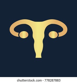Ovaries icon flat. Simple gold pictogram on dark background. Vector illustration symbol