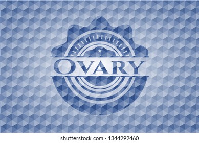 Ovary blue emblem with geometric pattern background.