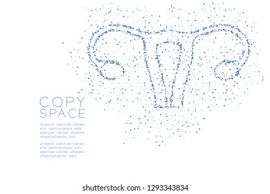 Ovary And Uterus Shape Abstract Geometric Square Box Pixel Pattern, Medical Science Organ Concept Design Blue Color Illustration Isolated On White Background With Copy Space, Vector Eps 10