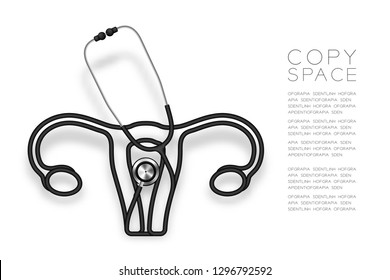 Ovary And Uterus Shape Made From Stethoscope Cable Black Color And Medical Science Organ Concept Design Illustration Isolated On White Background, With Copy Space Vector Eps 10