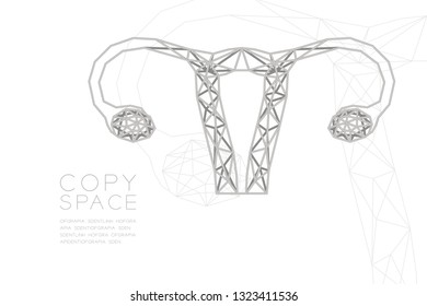 Ovary and uterus shape wireframe polygon siver frame structure, Medical Science Organ concept design illustration isolated on black gradient background with copy space, vector eps 10