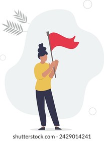 ovation, approval vector character.flat vector illustration.businesswoman with flag.