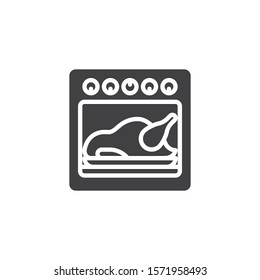 Oven with baked turkey vector icon. filled flat sign for mobile concept and web design. Thanksgiving Turkey Roasting glyph icon. Symbol, logo illustration. Vector graphics