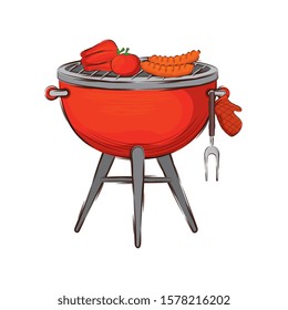 oven barbecue with food isolated icon vector illustration design