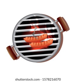 oven barbecue with sausages isolated icon vector illustration design