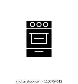 Oven black icon concept. Oven flat  vector symbol, sign, illustration.