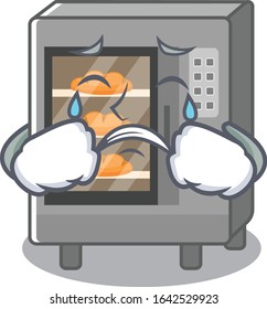 Oven cake cartoon character concept with a sad face