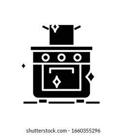 Oven cleaning black icon, concept illustration, vector flat symbol, glyph sign.