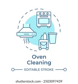 Oven cleaning soft blue concept icon. Air quality, cleanliness. Kitchen appliance cleanup. Round shape line illustration. Abstract idea. Graphic design. Easy to use in infographic, presentation