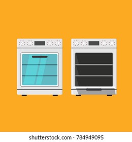 Oven closed and opened icon isolated on orange background. vector illustration 