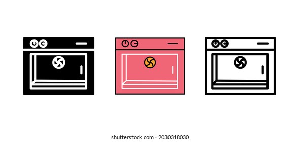 Oven and cooker vector isolated line icon set. fan oven. To collect. Contains cooking utensils icons. It is a set that includes colorful, fine line and silhouette drawings.