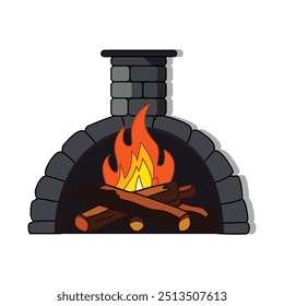 oven for cooking and baking burning wood firewood in a stone fireplace vector isolated white