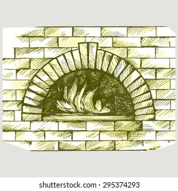 Oven for cooking. Brick fireplace. Vector Image