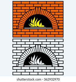 Oven for cooking. Fireplace. Vector silhouettes