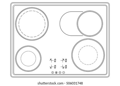 Oven cooktop. Outline drawing. Vector illustration isolated on white background