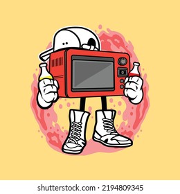 oven cute characters with kawaii faces cartoon illustration. doodle character.