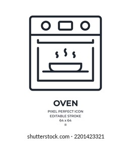 Oven editable stroke outline icon isolated on white background flat vector illustration. 