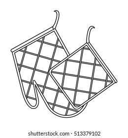 Oven glove and pot holder icon in outline style isolated on white background. Kitchen symbol stock vector illustration.