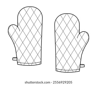 Oven Gloves Fashion hand accessory clothing technical illustration garment. Vector front palm back view for Men, women, unisex style flat template CAD mockup sketch outline on white background