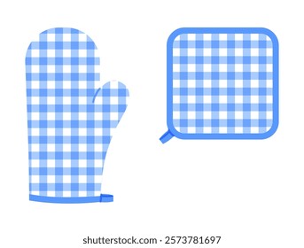 Oven Gloves Mitt and potholder cartoon blue Fashion hand accessory clothing technical illustration garment. Vector for Men, women, unisex style flat template mockup sketch outline on white background