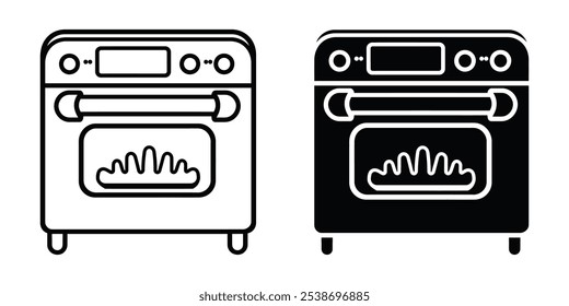 Oven Icon in black line style icon Stove gas oven sign. Electric oven vector kitchen icon outline silhouette.