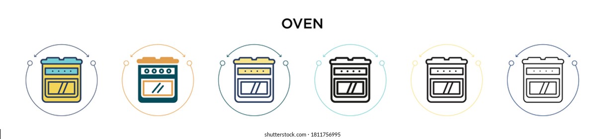 Oven icon in filled, thin line, outline and stroke style. Vector illustration of two colored and black oven vector icons designs can be used for mobile, ui, web