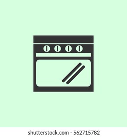 Oven icon flat. Grey vector symbol on green background