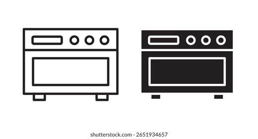 Ícone de forno. Versões plana e traçado. Elementos gráficos.