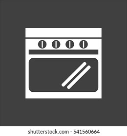 Oven icon flat. Vector white illustration isolated on black background. Flat symbol