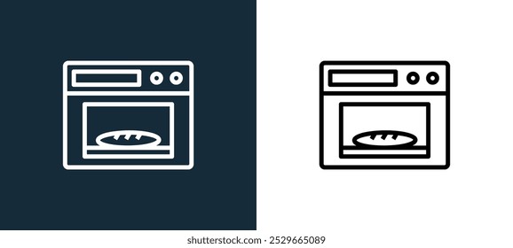 oven icon isolated on white and black colors. oven outline linear vector icon from bakery collection for mobile apps, web and ui.