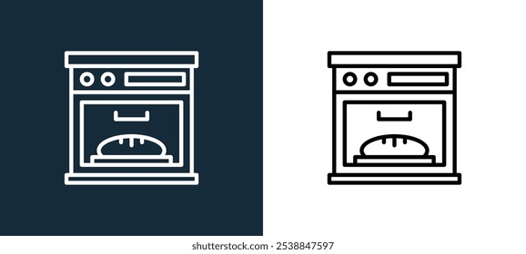 oven icon isolated on white and black colors. oven outline linear vector icon from bakery shop collection for mobile apps, web and ui.