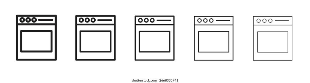 Icono de horno línea arte Vector colección sobre fondo blanco