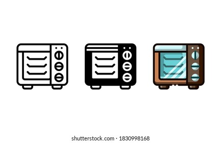 Oven icon. With outline, glyph, and filled outline styles