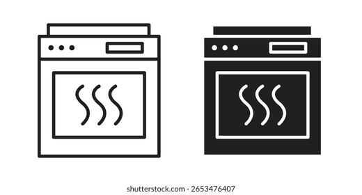 Ícone de forno, sinal vetorial de contorno, pictograma de estilo linear e sólido isolado no branco.