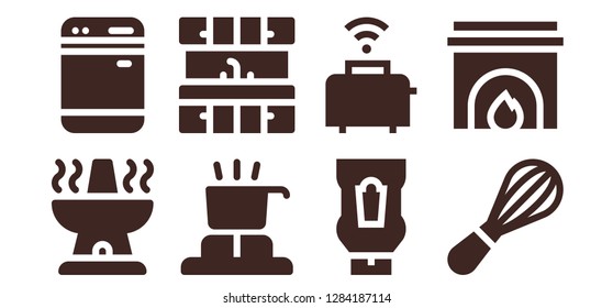  oven icon set. 8 filled oven icons. Simple modern icons about  - Oven, Dishwasher, Cooker, Kitchen, Ketchup, Toaster, Mixer, Fireplace
