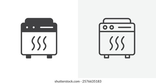 Oven icon set in black flat solid and outlined style.