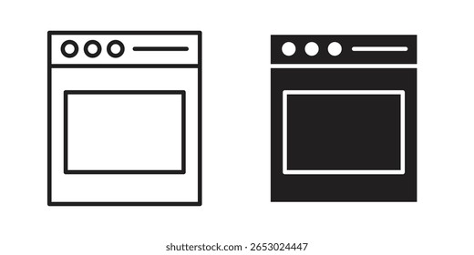 Símbolo de ícone de forno definido em ícones de linha e plano pretos