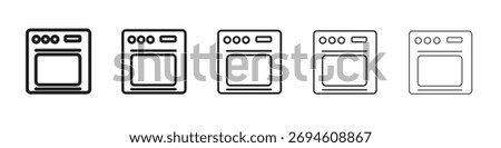 Oven icon symbols set. Editable stroke collection.