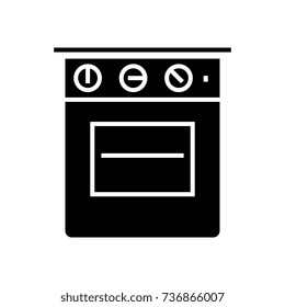 oven icon, vector illustration, black sign on isolated background