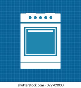 Oven icon. Vector illustration on blueprint background