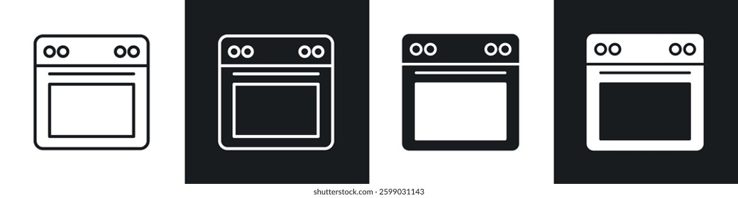 Oven icons in flat and linear vector illustration on white background.