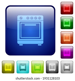 Oven icons in rounded square color glossy button set