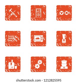 Oven icons set. Grunge set of 9 oven vector icons for web isolated on white background
