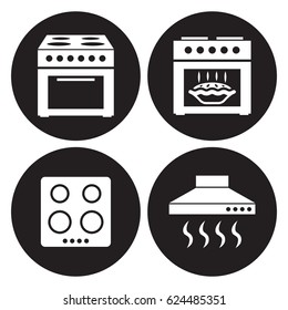 Oven icons set. White on a black background
