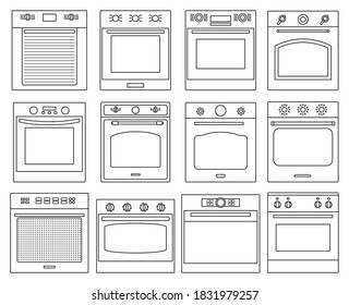 Icono de conjunto de contorno aislado de hornos.Ilustración de ilustración de vector estufa eléctrica sobre fondo blanco .linde conjunto de vectores horno de icono.